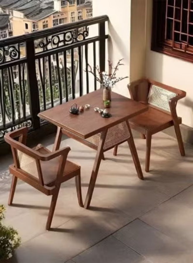 Raffine Modern Solid Wood Dining Table with Matching Cane Chairs Set, Elegant Square Wooden Table with Natural Finish, Compact Dining / Tea Table Set for Living Room, Café & Dining Area, Stylish Mid-Century Design Furniture Set for Contemporary Home Décor. - Image 2